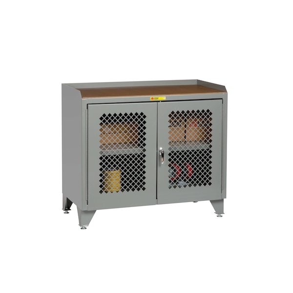 Counter Height Bench Cabinet, 36"W, Perforated Doors, Hardboard